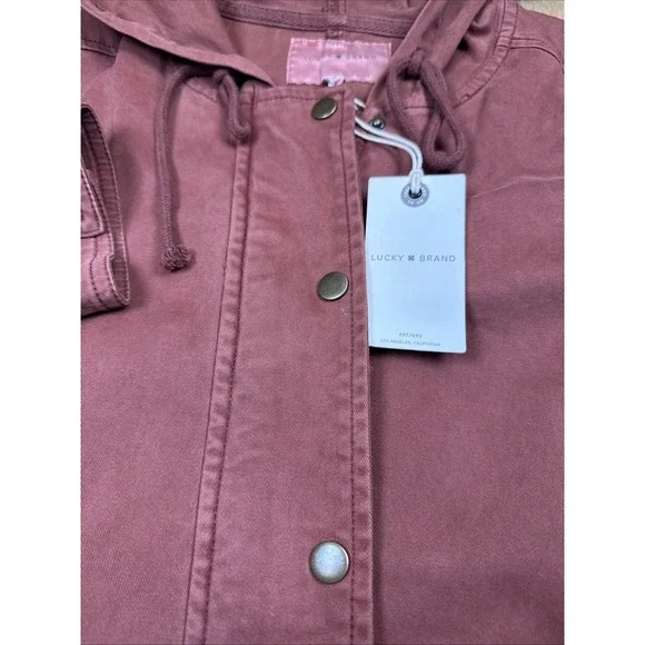 NWT Lucky Brand Jacket Women's XS Maroon Red Hooded Utility Military Stretch - Picture 3 of 16